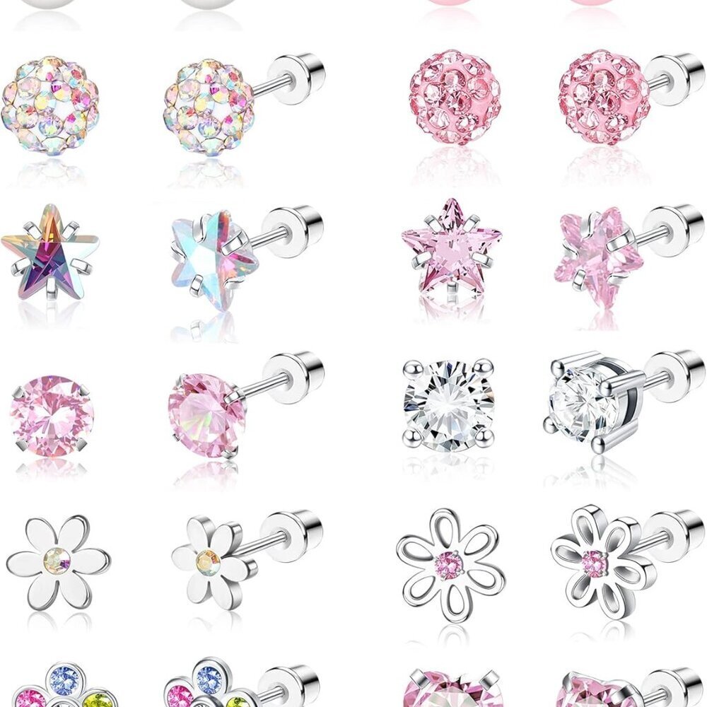 12 Pairs Hypoallergenic Screw Back Earrings for Women Girls Jewelry